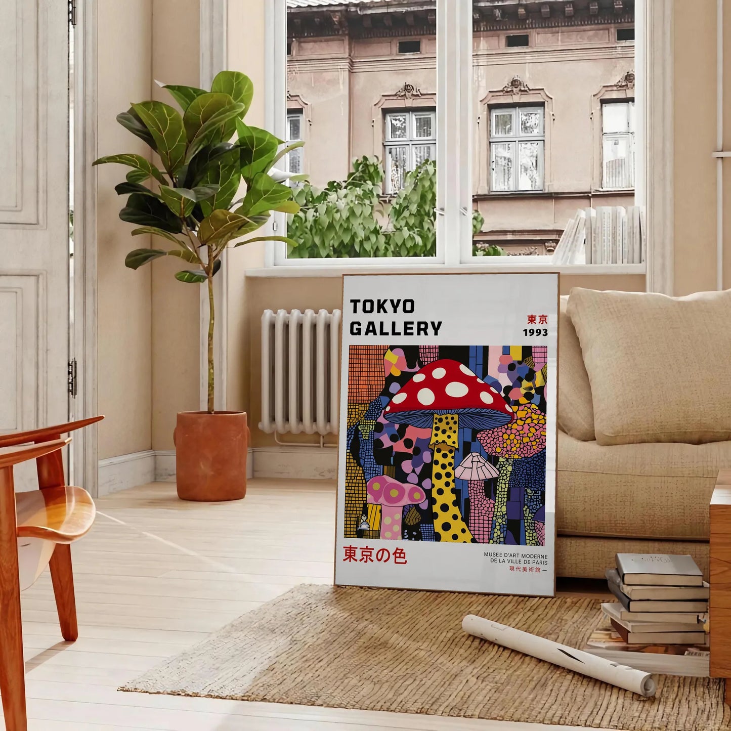 captivating Mushroom Japanese 1 poster vibrant red black palette artistic touch space intricate design traditional aesthetics décor stunning art piece