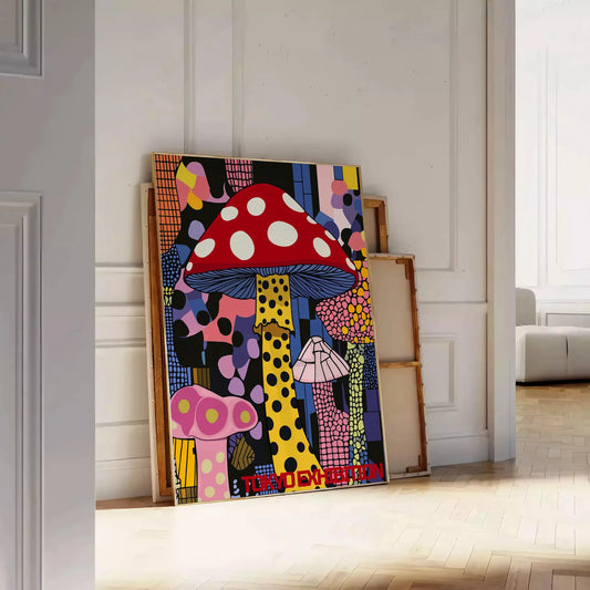 mesmerizing Mushroom Yayoi Kusama poster vibrant green black perfect artistic flair space eye design essence iconic style multiple sizes A4 cm A0