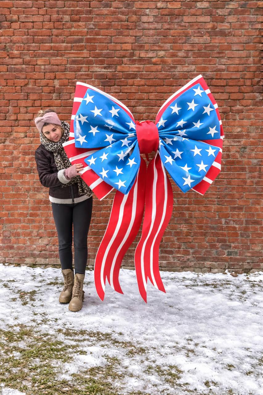 American Flag Oversized Bow, Large Patriotic 4th of July Decoration, Red White Blue USA Independence Day Party Decor