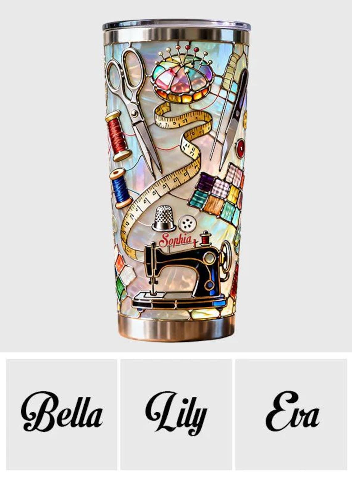 Love Sewing - Personalized Sewing Tumbler, Sewing Tools Drinkware, Sewing Lover Gift, Stainless Steel Cup Gift for Tailor
