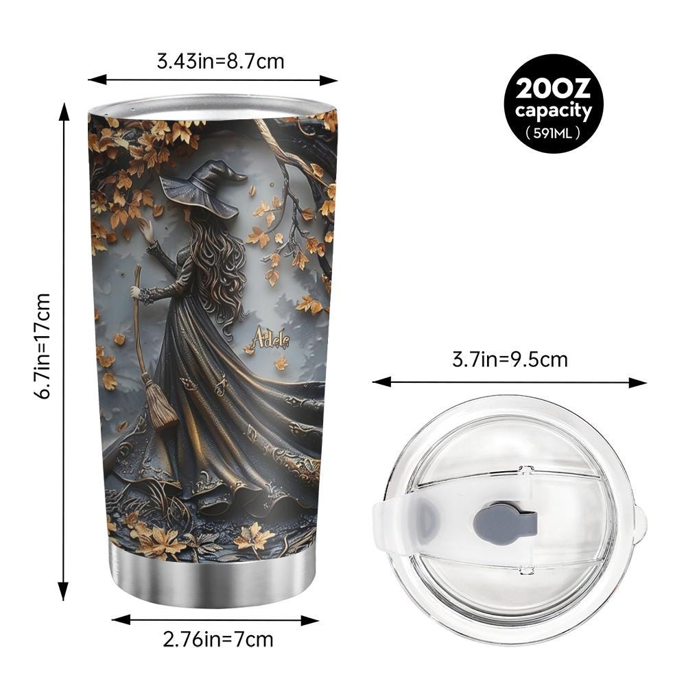 Witch Halloween Tumbler, Personalized Oil Paint Effect Drinkware, Stainless Steel 20oz