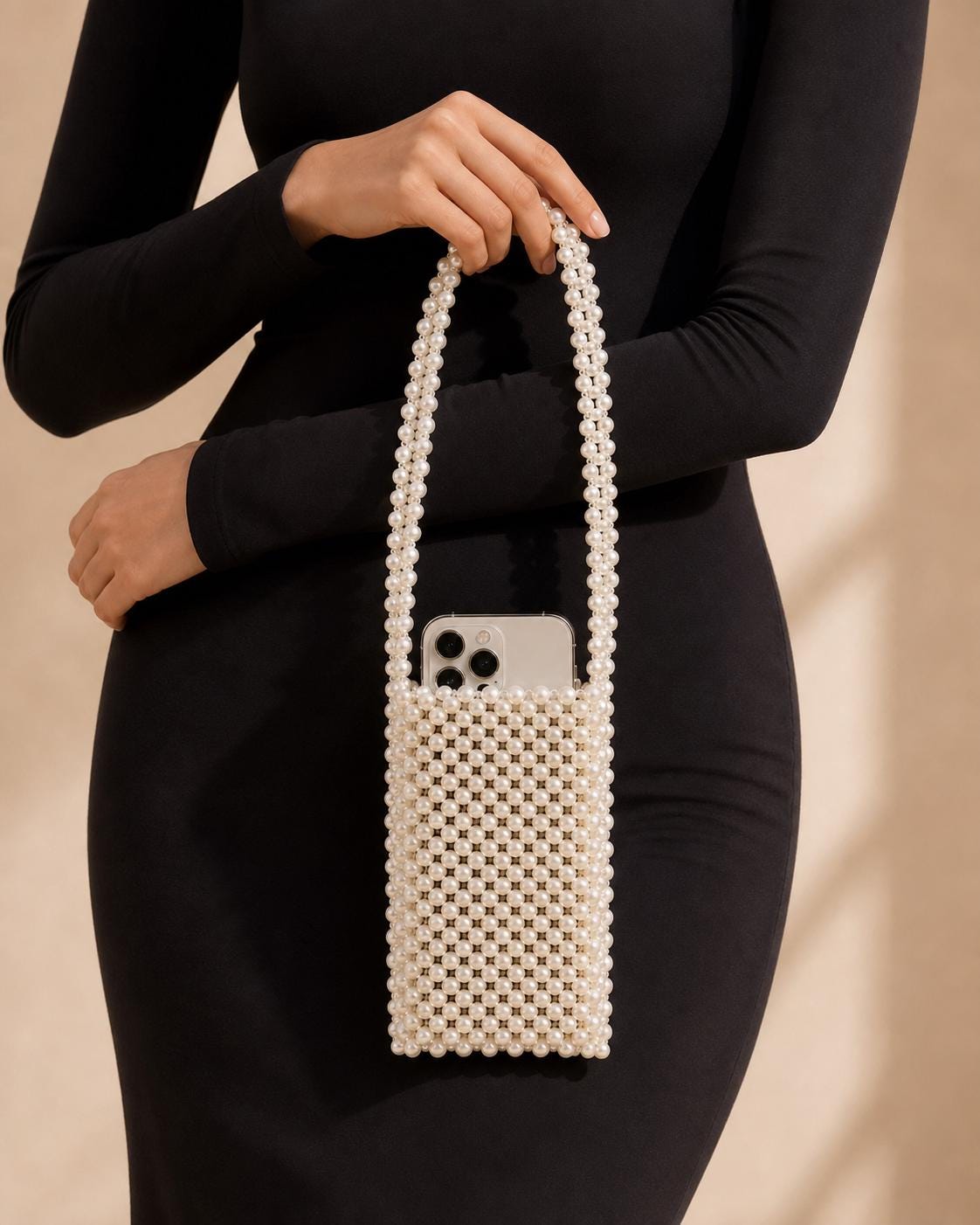 Pearl Beaded Phone Holder Crossbody Bag: Elegant Bridal Evening Pouch