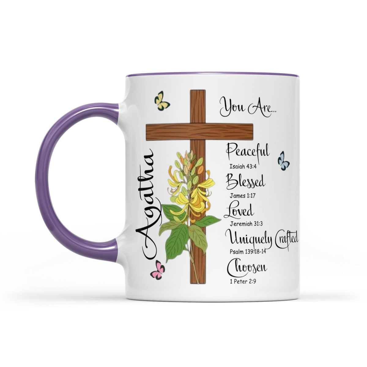Personalized Christian Mug, Custom Name Birth Flower Cup, Bible Verse Gift, Faith Coffee Mug, Religious Gift for Her