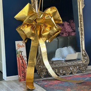 Giant gold bow 50 inch with 78 inch long tails, large decorative bow for Christmas, wedding, gift wrapping, party or event decor