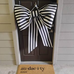 Black and white striped bow, large door bow, big gift bow, front door decoration, handmade Christmas decor, modern holiday home decor