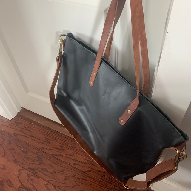 Black leather tote bag for women Mothers day gift for her purse handbag shopper bag large bag laptop soft leather zipper tote work tote wife