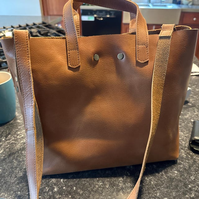 Personalized Mini Leather Tote Bag: Small Crossbody Work Bag