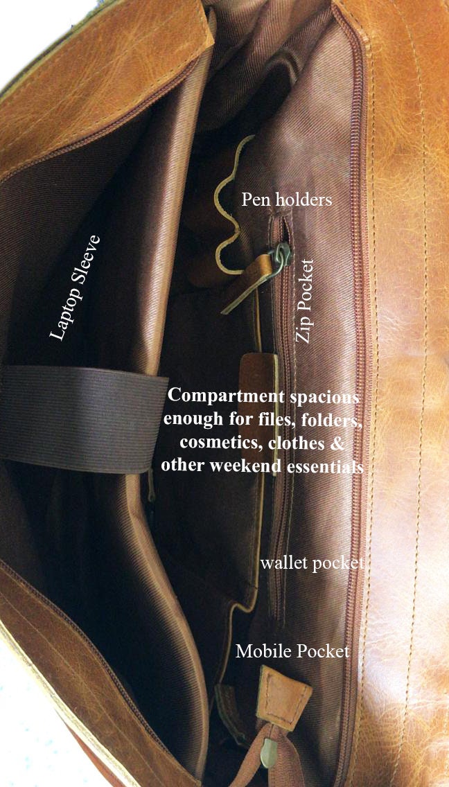 The inside of the bag has multiple pockets inside for easy access of all the things. It has a zippered pocket, 2 penholders, 1 wallet pocket and 1 mobile pocket. There is also ample of space to keep additional things like files, documents, journals