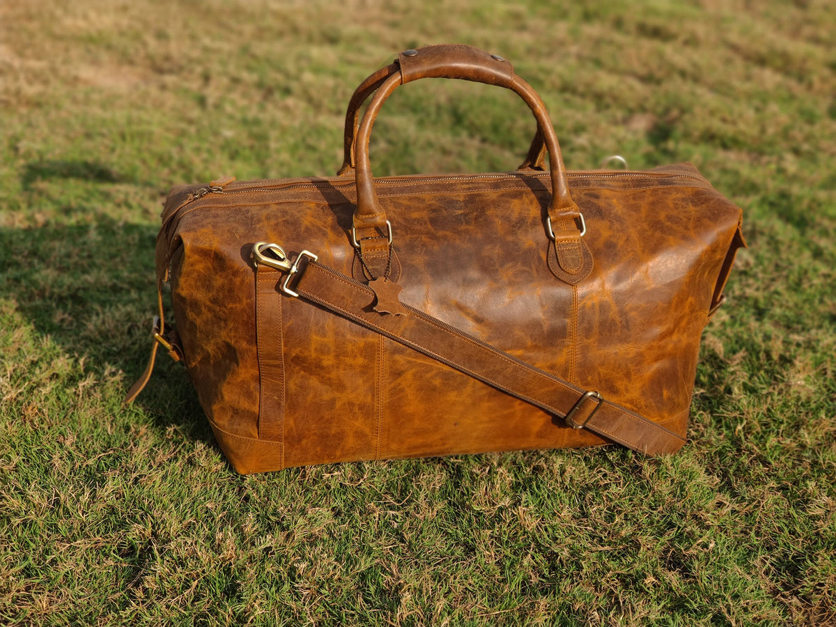 Full Grain Leather Duffel Bag: Men's Weekender Travel Bag