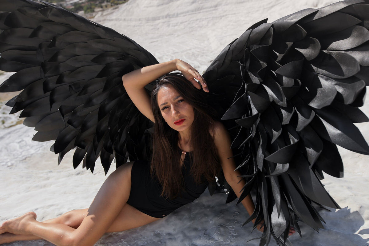 Black wings, dark angel wings cosplay, big gothic angel costume, black fairy wings, Halloween photo prop image 8