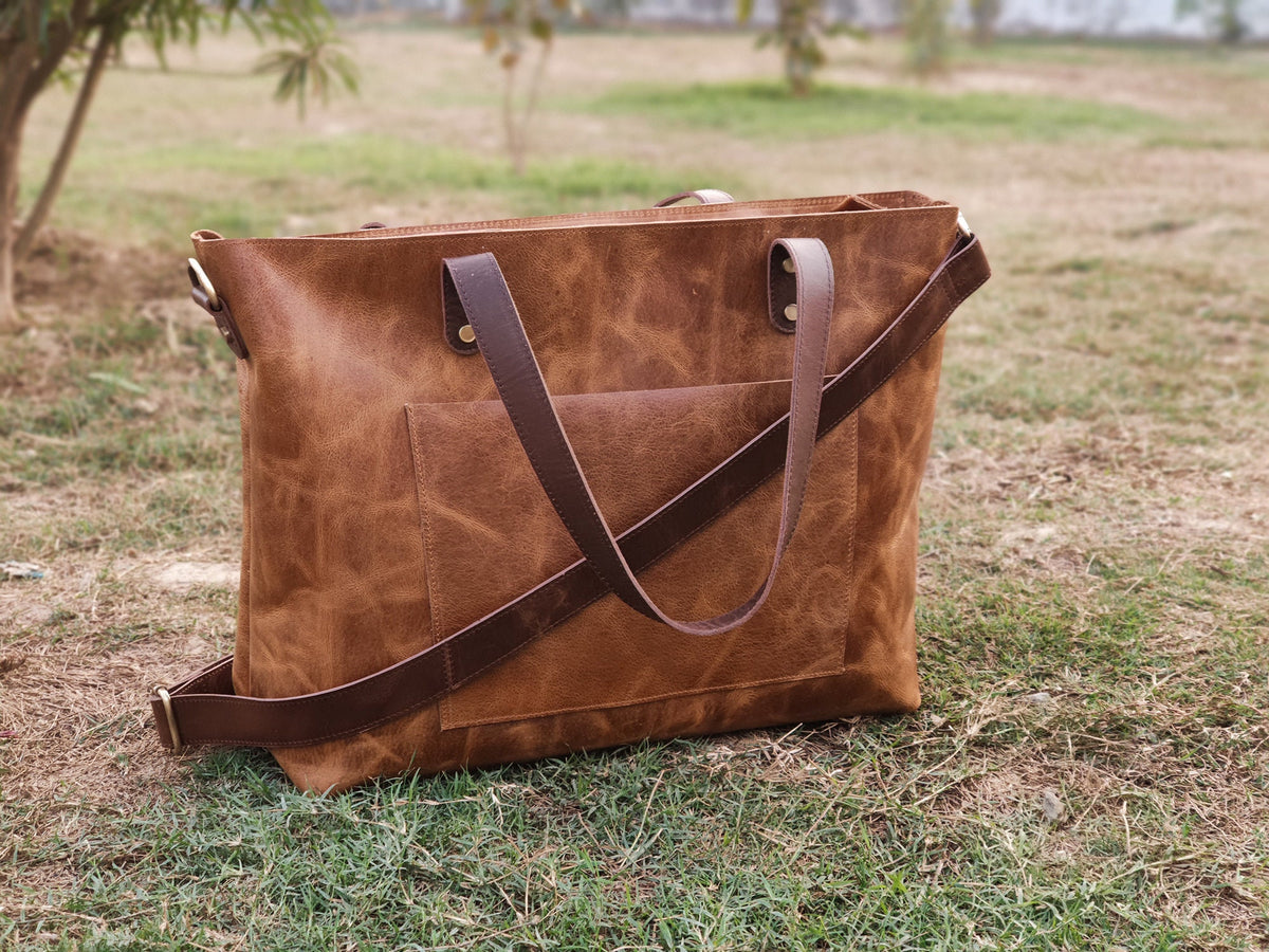 Full Grain Leather Tote Bag: Handmade, Personalized, Laptop Handbag, Work image 11