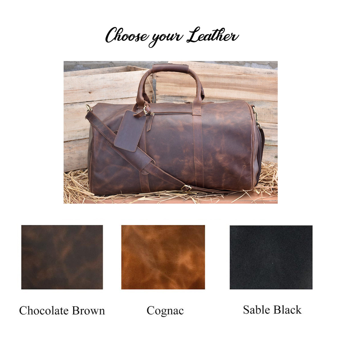 The duffel bag is available in three colours, chocolate brown, cognac and sable black.