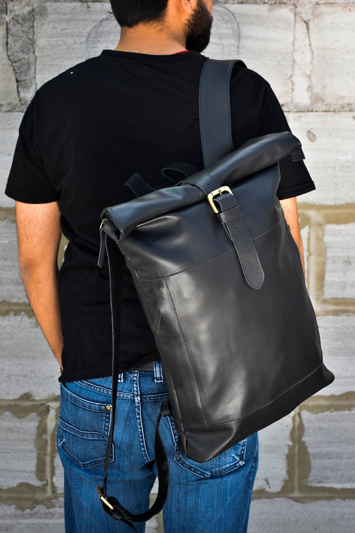 leather rolltop backpack rucksack 15 inch laptop bag women large roll down 16" 13" computer personalized gift for her him 17" inch christmas