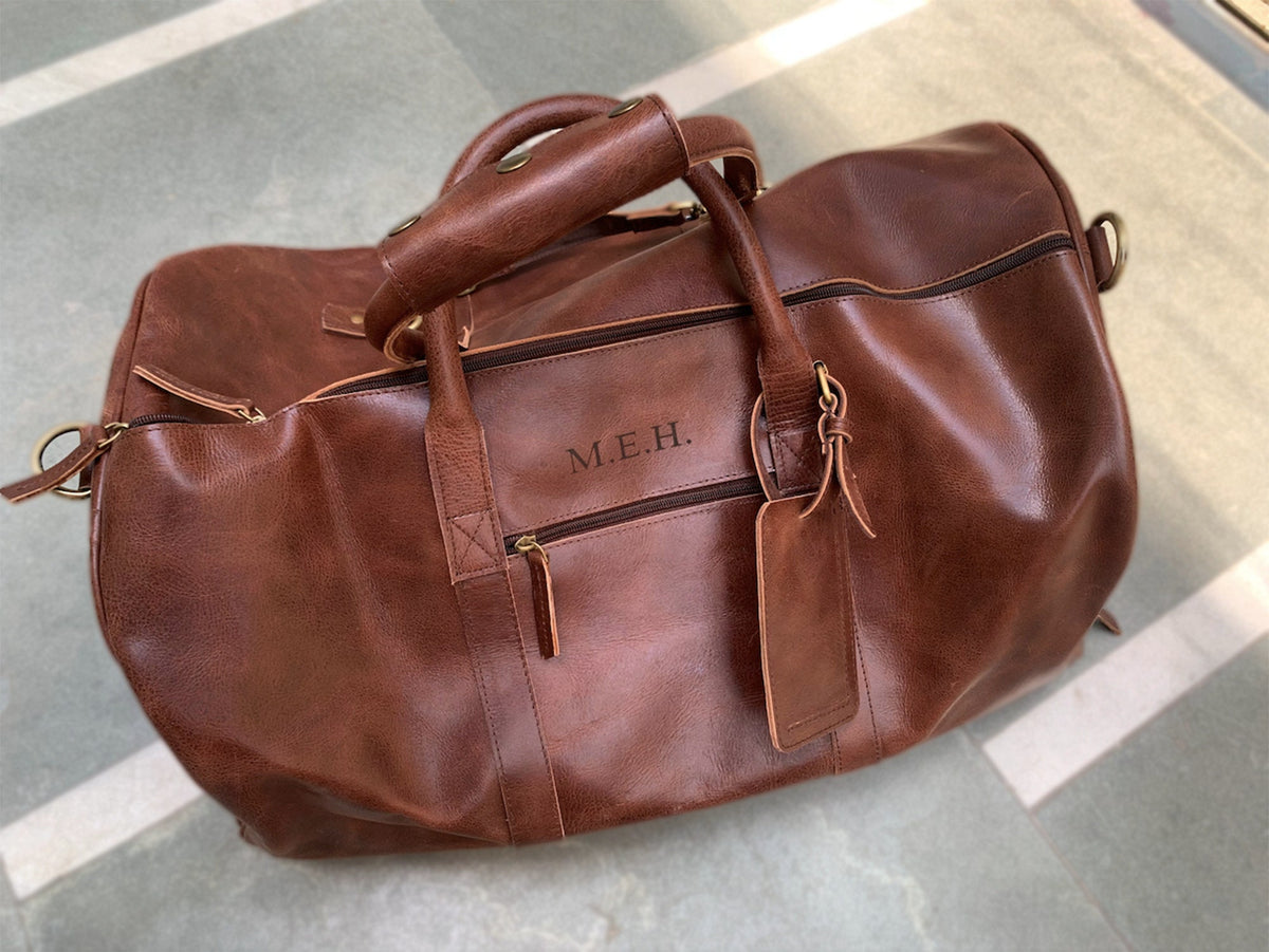 24 Leather Weekender Bag Personalize Full grain leather duffle luggage Travel Duffel Carryall monogram Leather christmas bag Luggage bestmen image 1