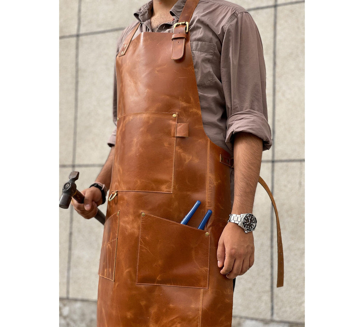 Personalized leather aprons BBQ Blacksmiths, Woodwork, Grill, Kitchen, Butcher, Chef, Bowlturner Brown aprons for mens and women Anniversary