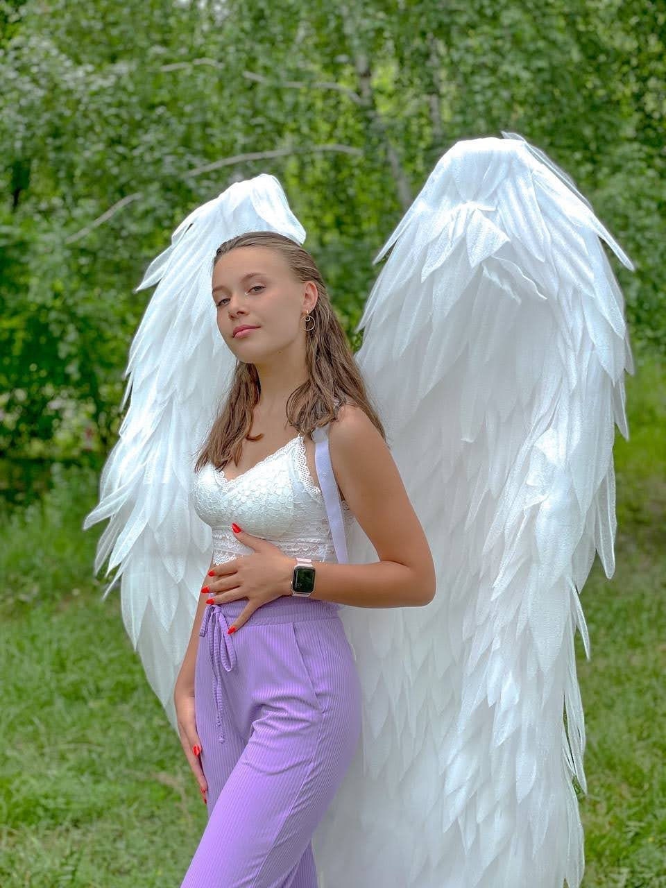 White angel wings adult  costume cosplay sexy  halloween costume  woman arge festival bird wings