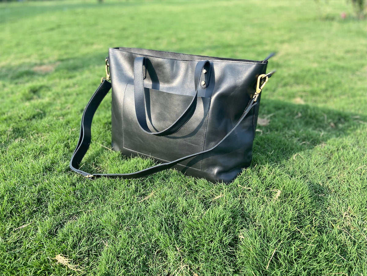 Black leather tote purse bag for women large work bag tote laptop teachers tote ladies handbag gifts for her Personalized full grain leather