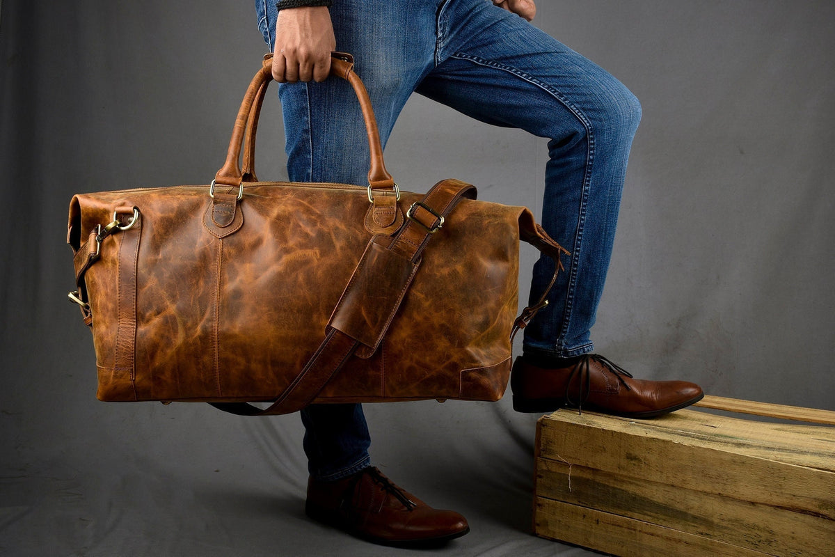 Fathers day leather duffle bag gift Personalized large weekend bag vacation Holiday Travel Bags Groomsmen Gifts Best weekender overnight bag