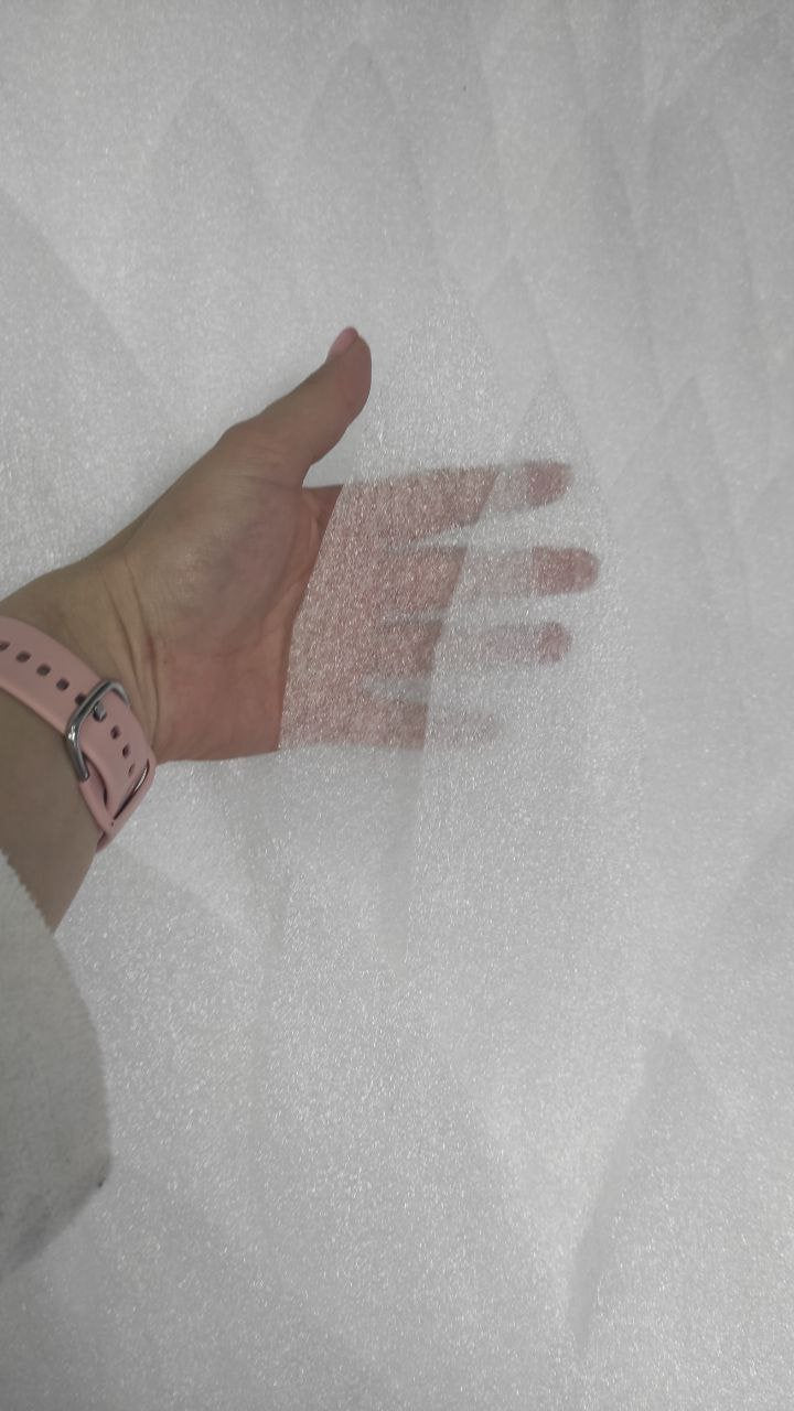 May include: A white, textured, bubble wrap sheet with a hand resting on top of it.