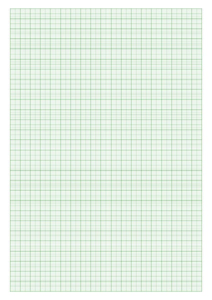 May include: A sheet of green graph paper with a grid pattern. The grid lines are thin and evenly spaced, creating a network of squares. The paper is white, providing a clear contrast to the green lines.