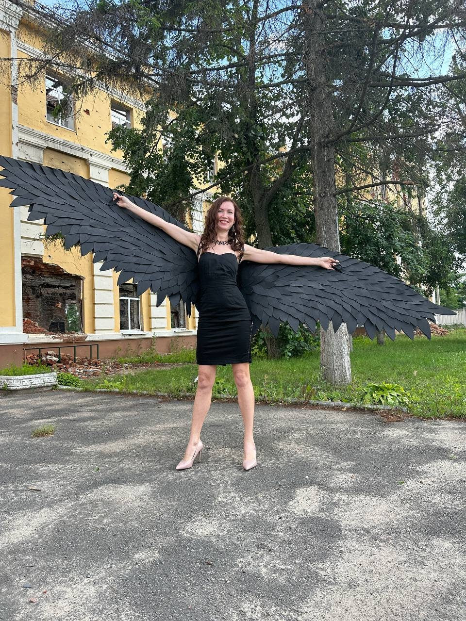 black angel wings devil costume adult movable wings wings demon wings costume contest cute satan burning man costumes women I male wings image 11
