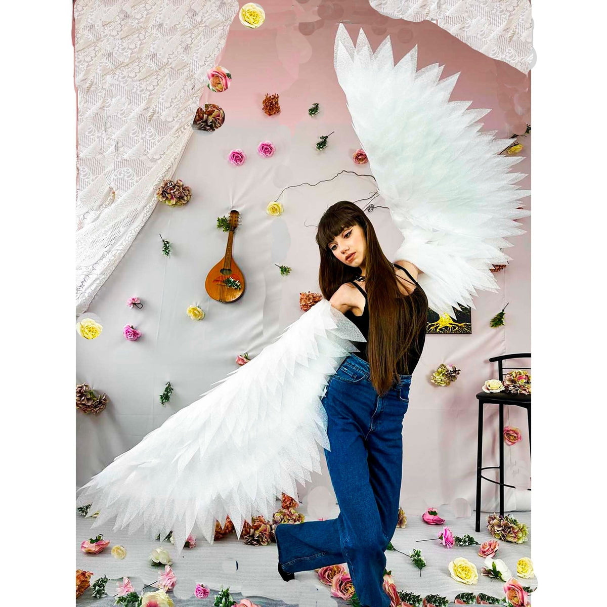 White bird arm wings bird costume cosplay flexible arm wings halloween costume moveable  white angel for women and children festival dance