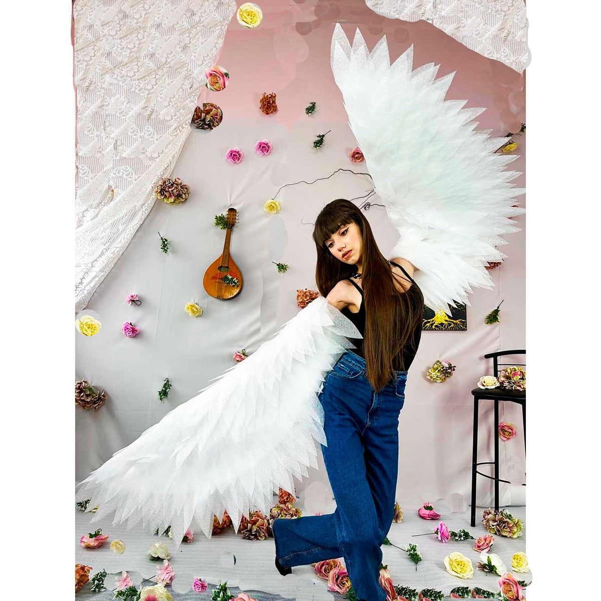 White bird arm wings bird costume cosplay flexible arm wings halloween costume moveable  white angel for women and children festival dance