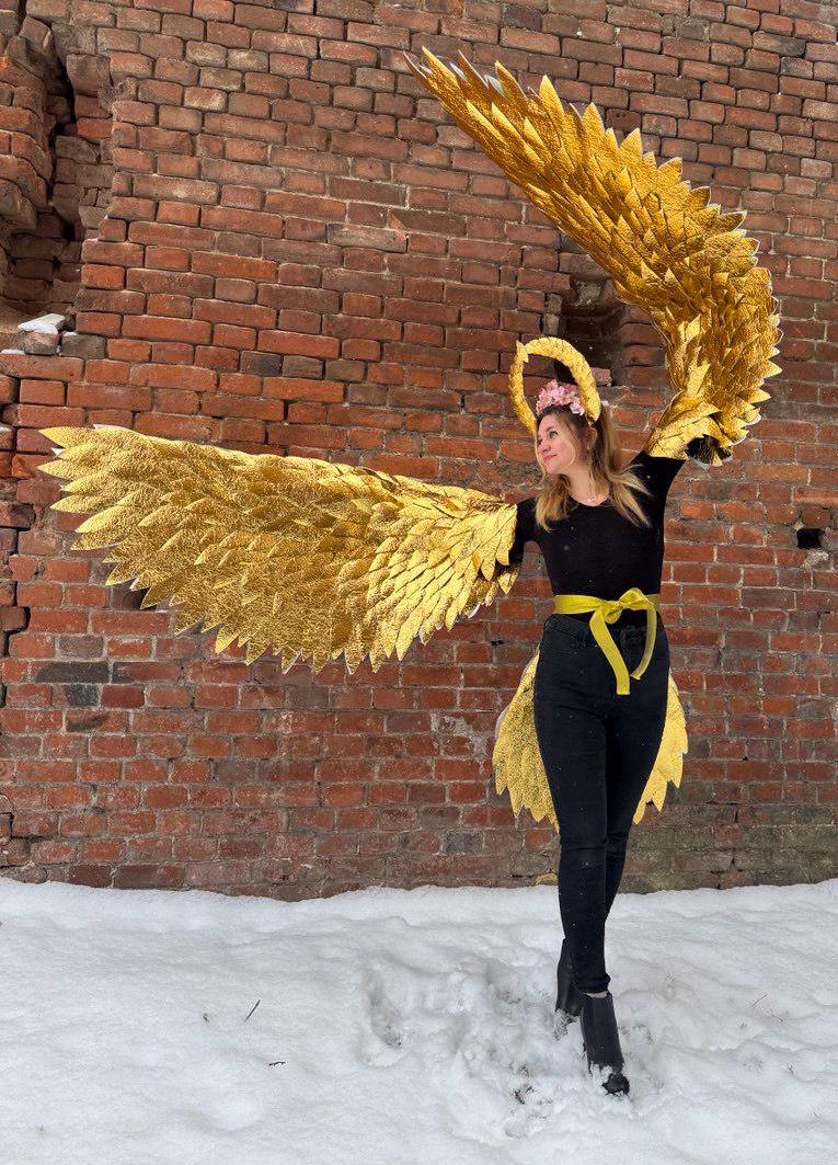 Bird costume, golden wings, cosplay, movable wings, for women and children, festive fairy dance, fantasy, Phoenix Halloween iridescent wings