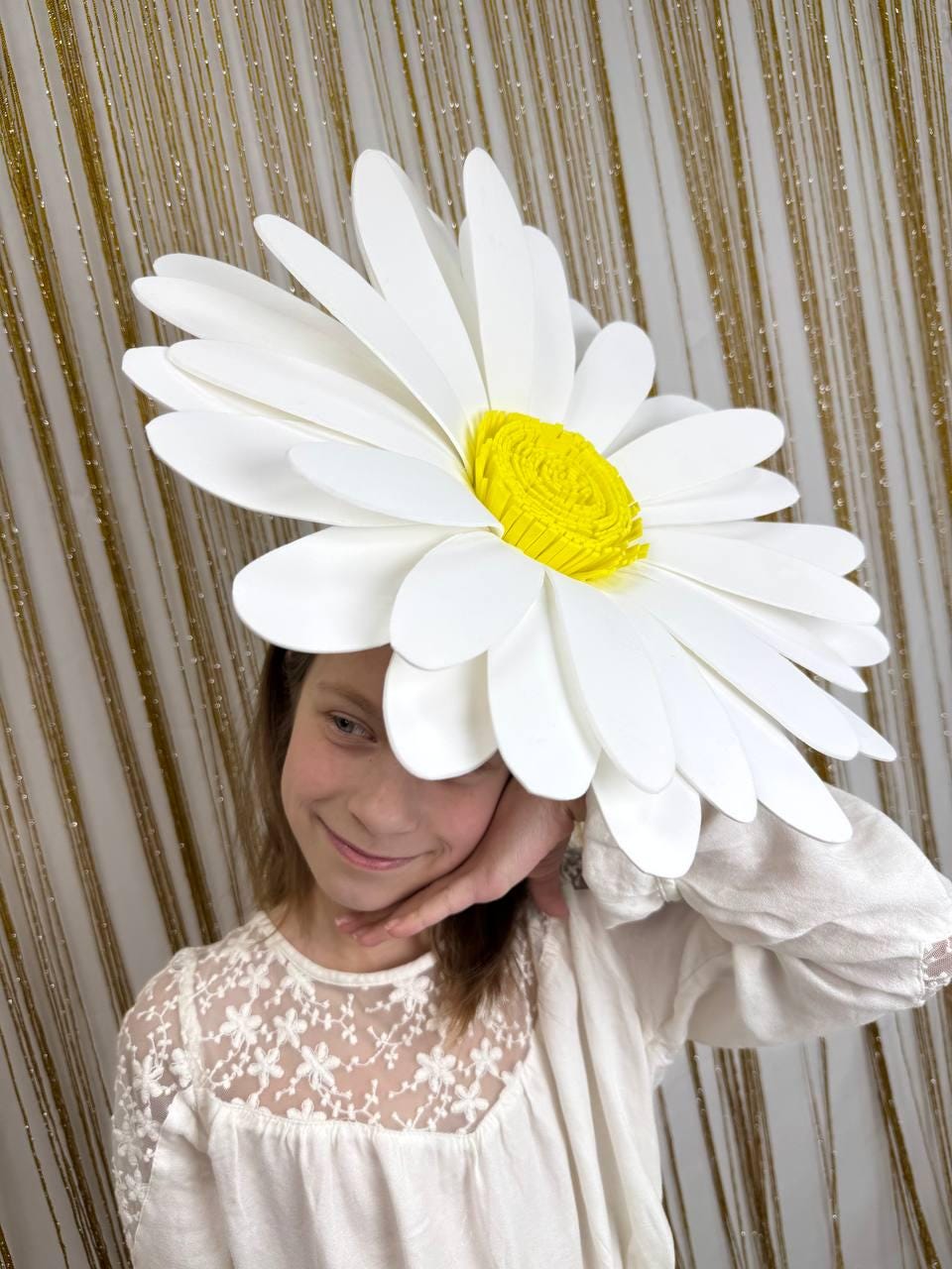 White Large Chamomile Headband, Wildflower Crown, Chamomile Flower Headband, Spring Flower Hairband, Flower Girl Halo