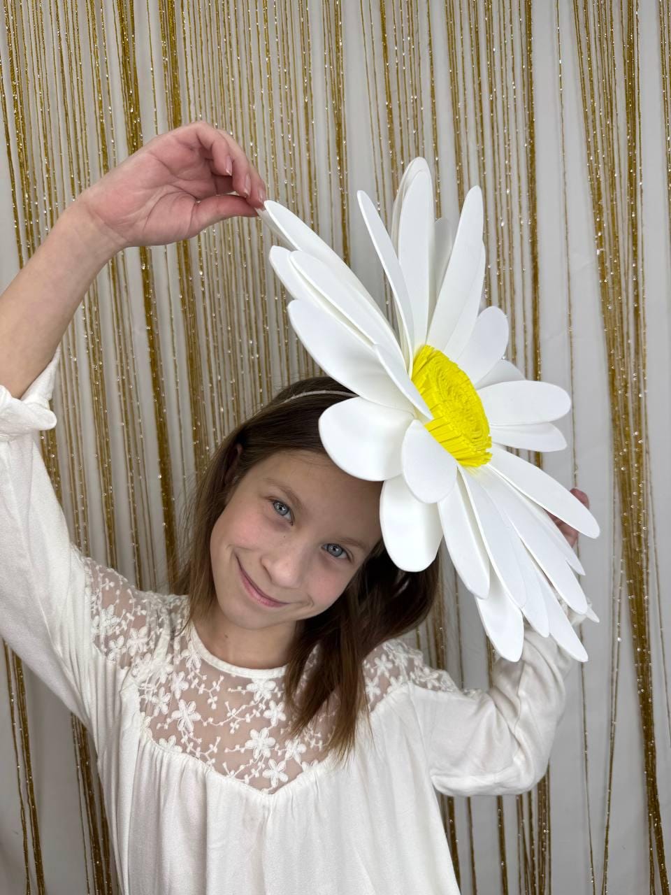 White Daisy Flower Crown, Spring Floral Hairband, Flower Girl Headpiece