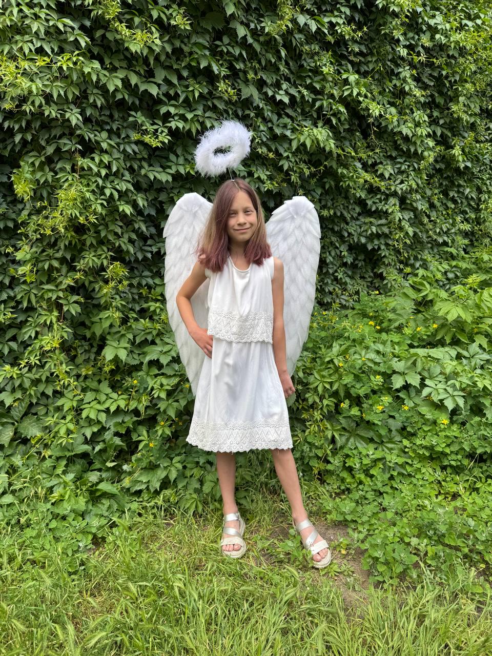 Angel wings and halo – White Feather Costume Wings for Photo Shoot, Birthday, Halloween, Fairy Dress Up – Child Size Angel Wings