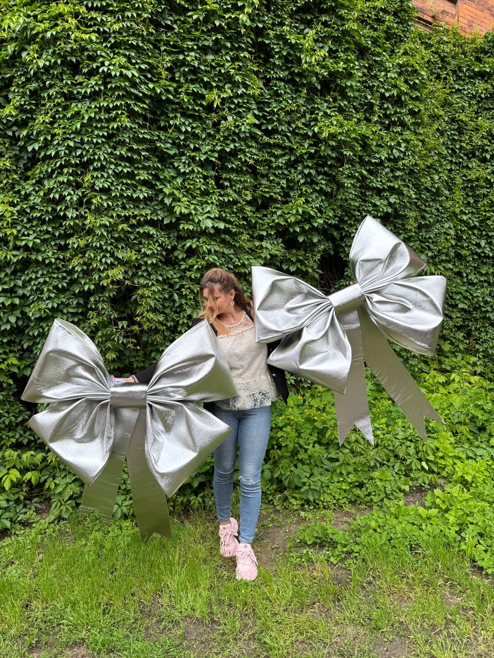 Silver Christmas Bow Tree Topper – Holiday Decor, Large Gift Bow, Silver Ribbon Ornament,  Party Decoration, Festive Wreath Bow ,car bow