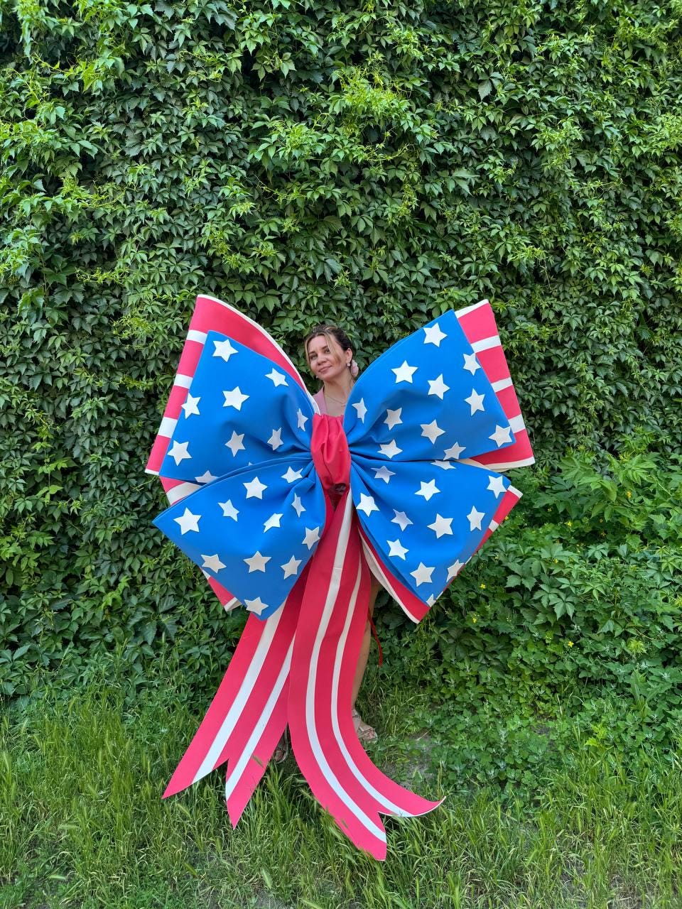 Patriotic American Flag Bow 4th of July Decor, USA Wreath Bow, Red White Blue Door Decoration, Independence Day Bow Memorial Day Party Decor