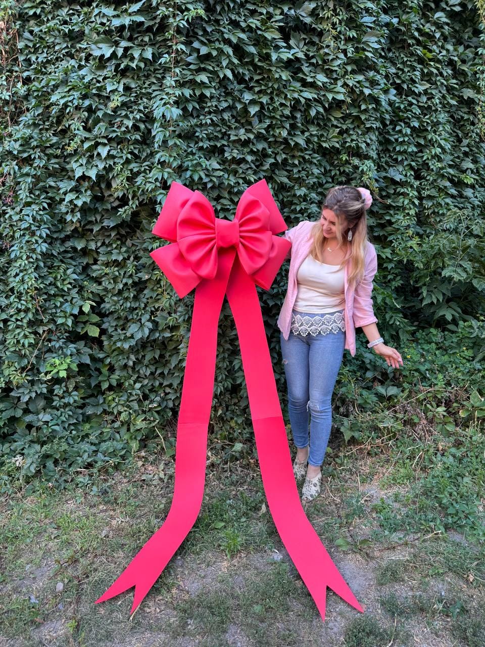 Christmas tree bow, Large Red Bow, Removable Big Bow, Wall or Door Decoration, Formal Wedding Decor, Winter Facade & Room Decoration