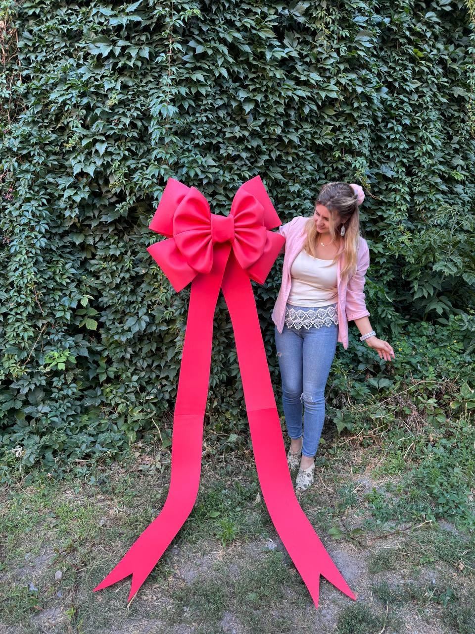Christmas tree bow, Large Red Bow, Removable Big Bow, Wall or Door Decoration, Formal Wedding Decor, Winter Facade & Room Decoration
