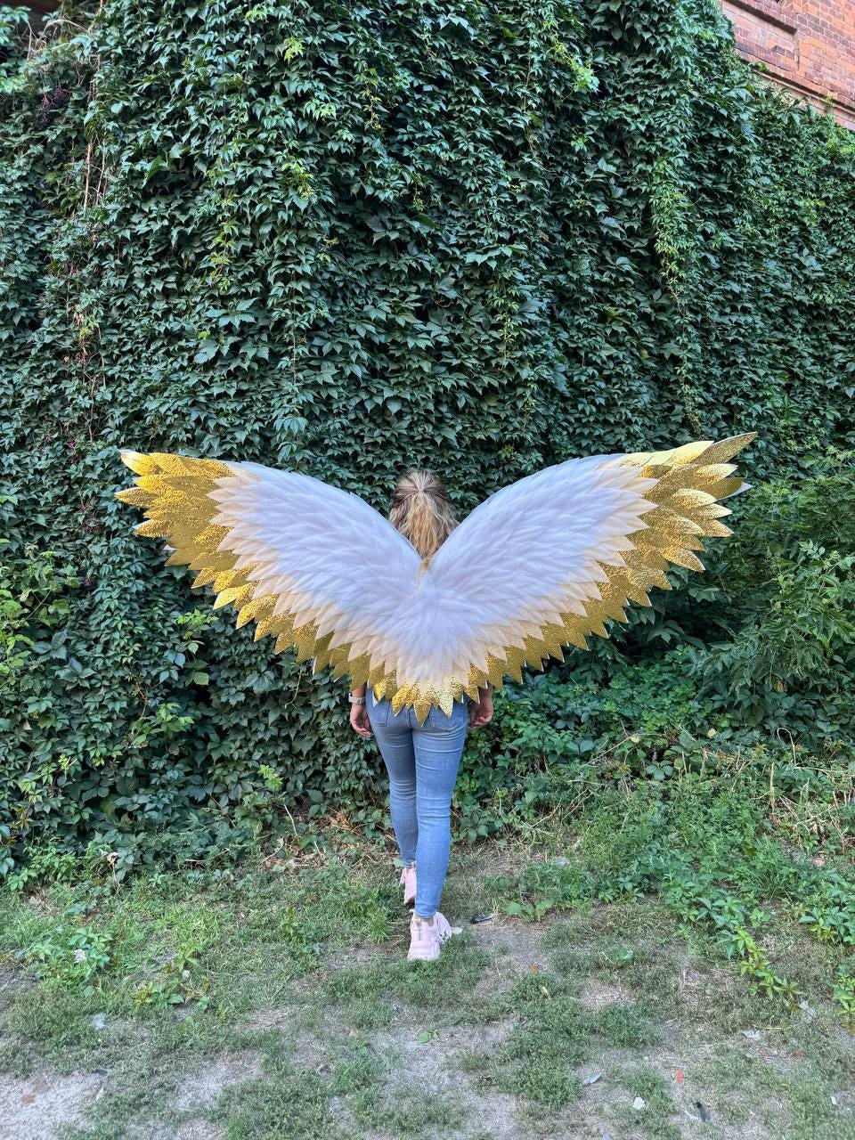 Gold Angel Wings | Large Costume Wings for Photoshoot, Golden Angel Costume, Feather Wings, Festival Cosplay Prop