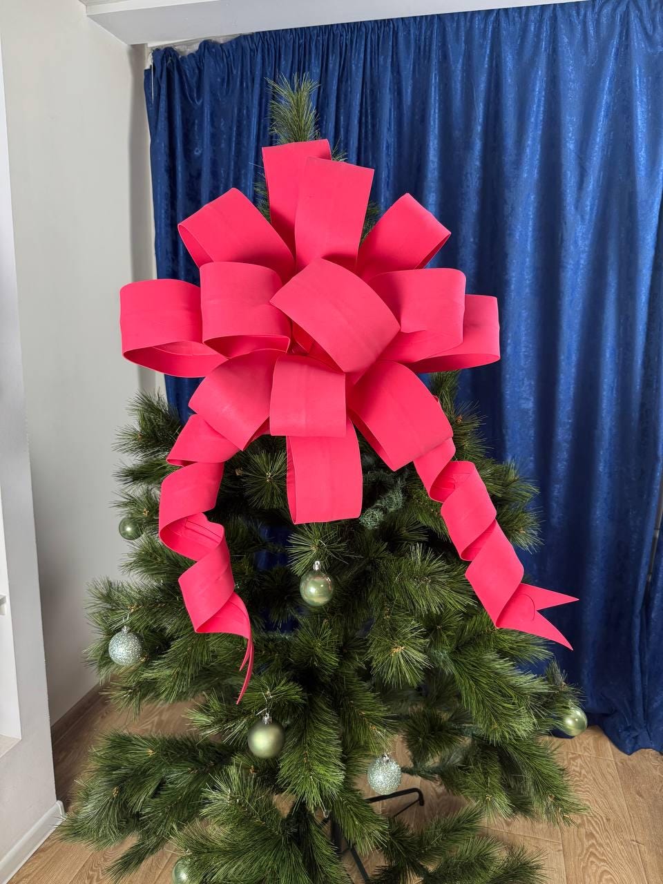 Christmas Tree Topper Bow – Large Round Bow for Christmas Tree Decoration, Holiday Tree Bow, Christmas in July Ornament