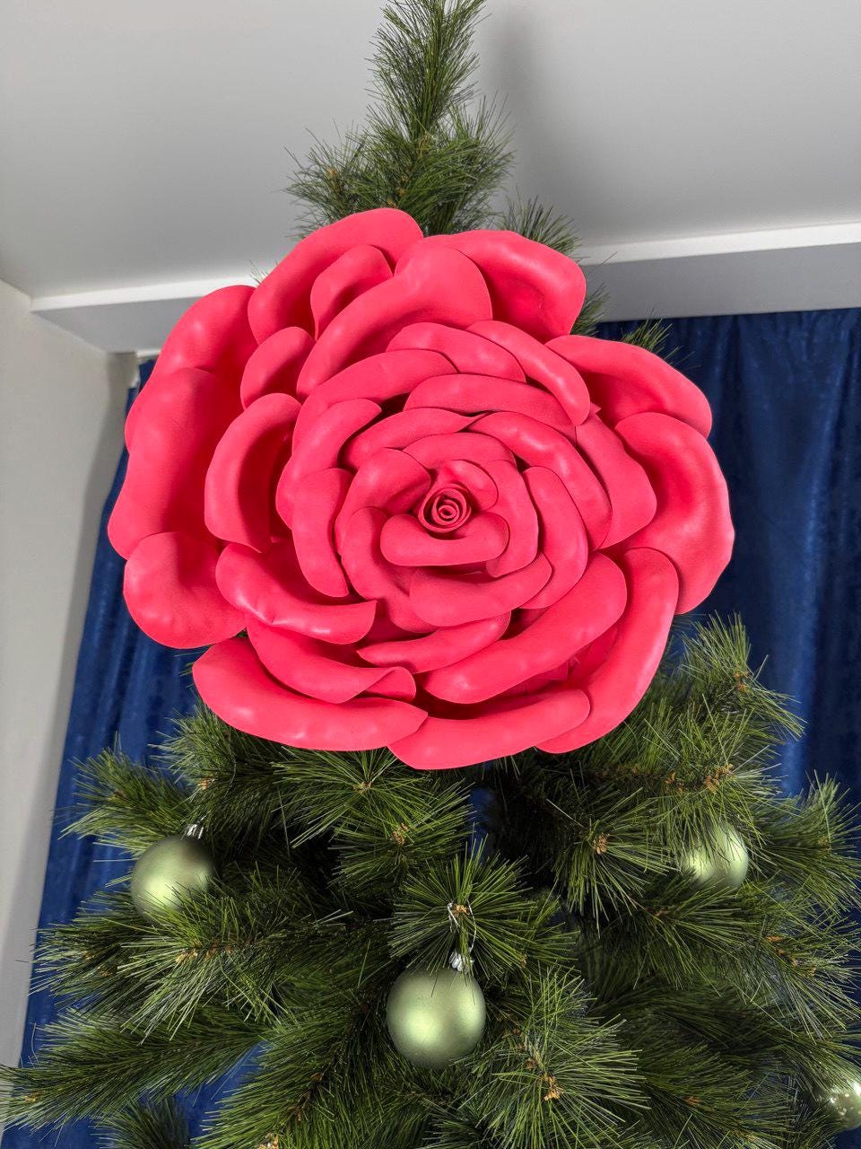 Christmas tree topper flower large red rose holiday decoration for tree wall door festive home decor unique floral ornament image 10