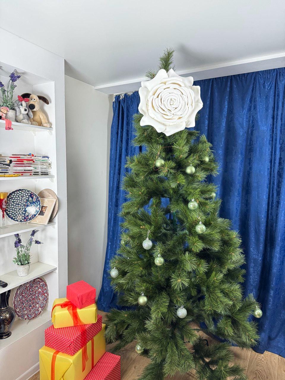 Christmas tree topper flower large red rose holiday decoration for tree wall door festive home decor unique floral ornament image 6