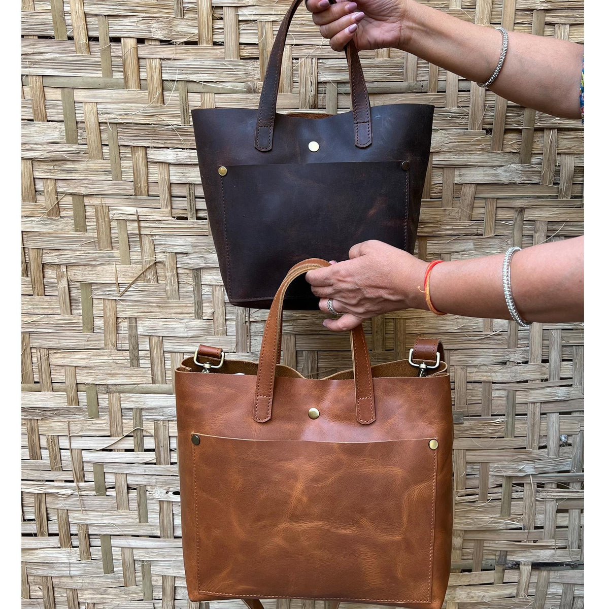 Custom Small Leather Tote Bag with Zipper, Personalized Leather Crossbody Purse Bag, Christmas Gift For Her, Purse With Outside Pocket image 4