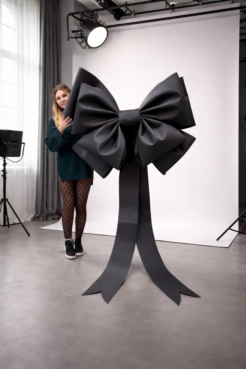 Giant Black Decorative Bow, Large Holiday Bow for House, Car & Photo Zone Decor