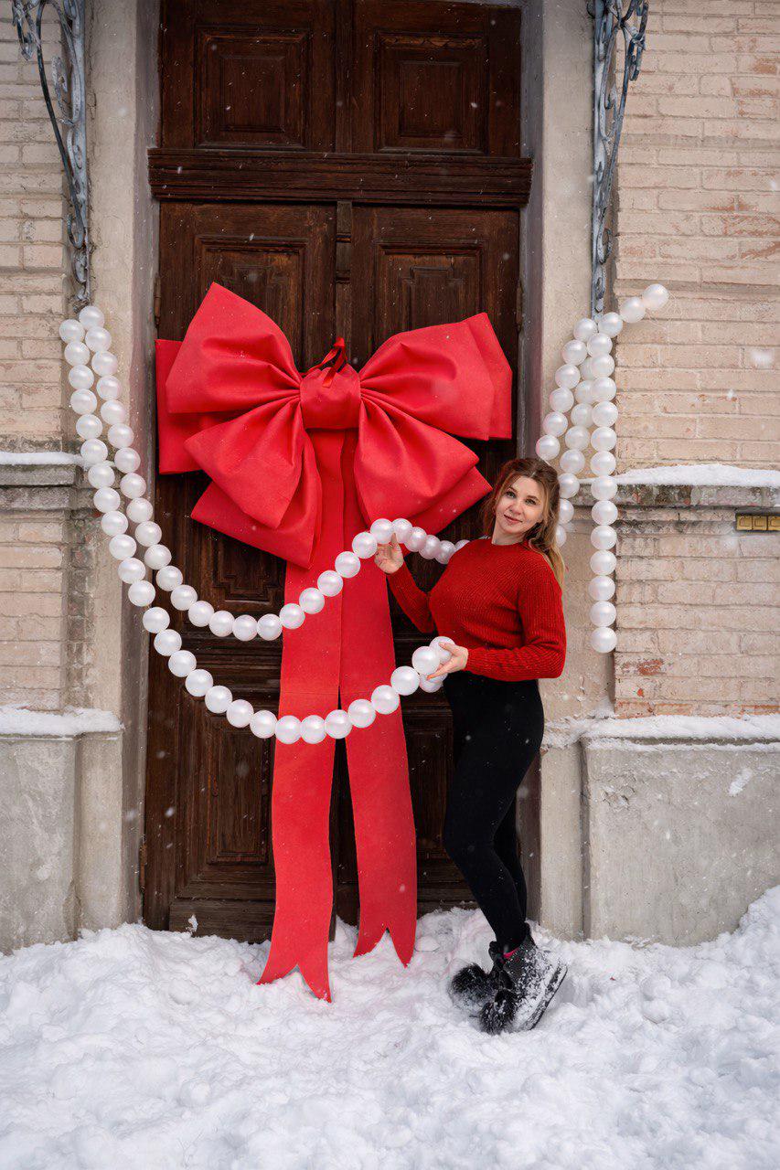 Oversized Bead Garland with Red Bow, Giant Decorative Beads for Birthday Party, Holiday Event Decor
