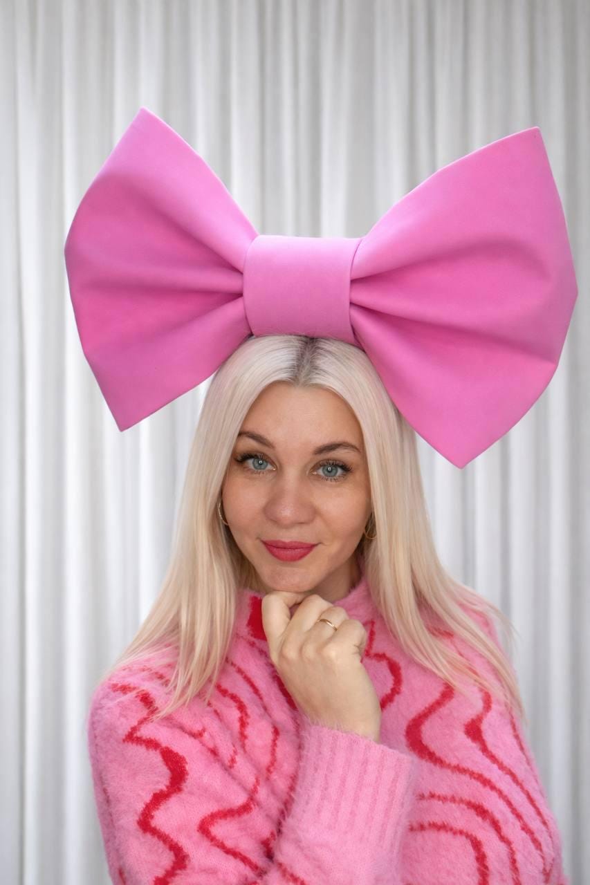 Oversized Pink Bow Headband for Women, Large Hair Bow Accessory, Statement Headband for Party, Festival, Christmas or Cosplay
