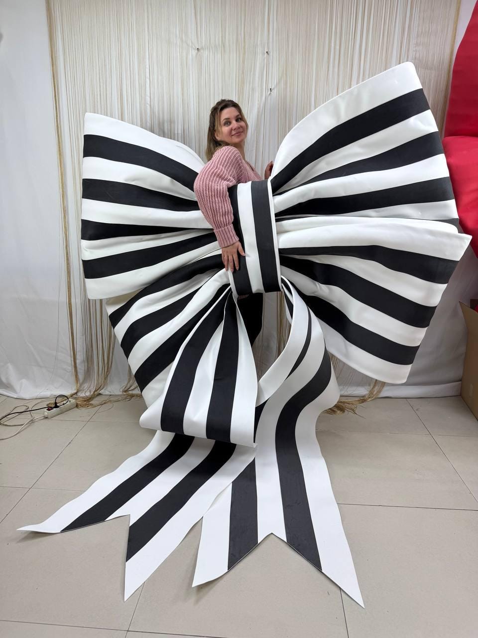 Giant black and white striped bow, handmade wedding wall decoration, huge bow for holiday decoration image 9