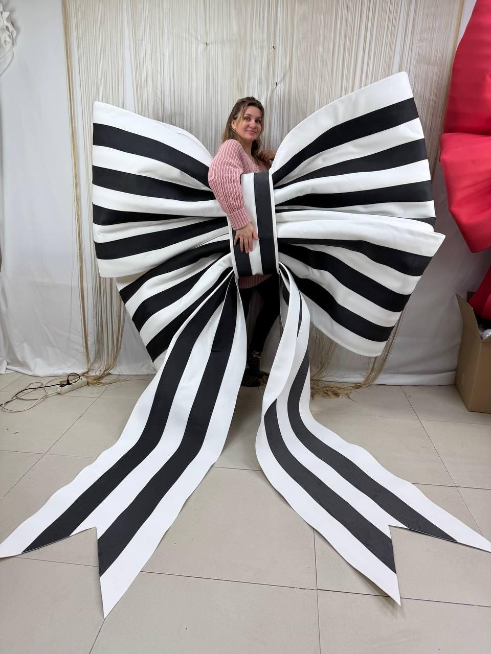 Giant black and white striped bow, handmade wedding wall decoration, huge bow for holiday decoration image 11