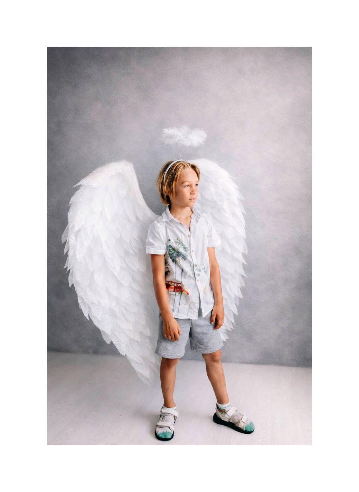 Small Angel Wings for Kids, White Bird Costume for Birthday Girl, Cupid Carnival Outfit, Photo Prop Accessory image 1