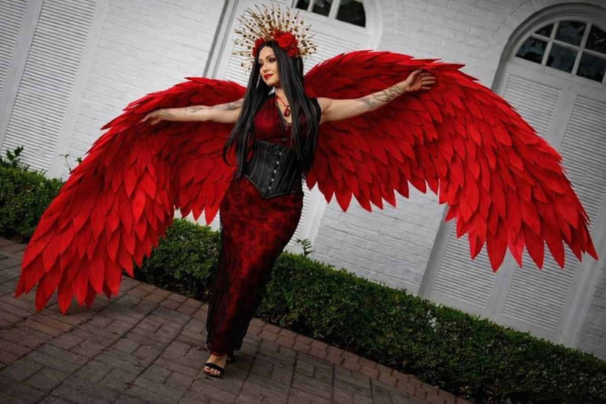 Red Wings Cosplay Costume, Angel or Demon Gothic Fairy Wings for Anime Costume, Fire Inspired Costume Wings image 3