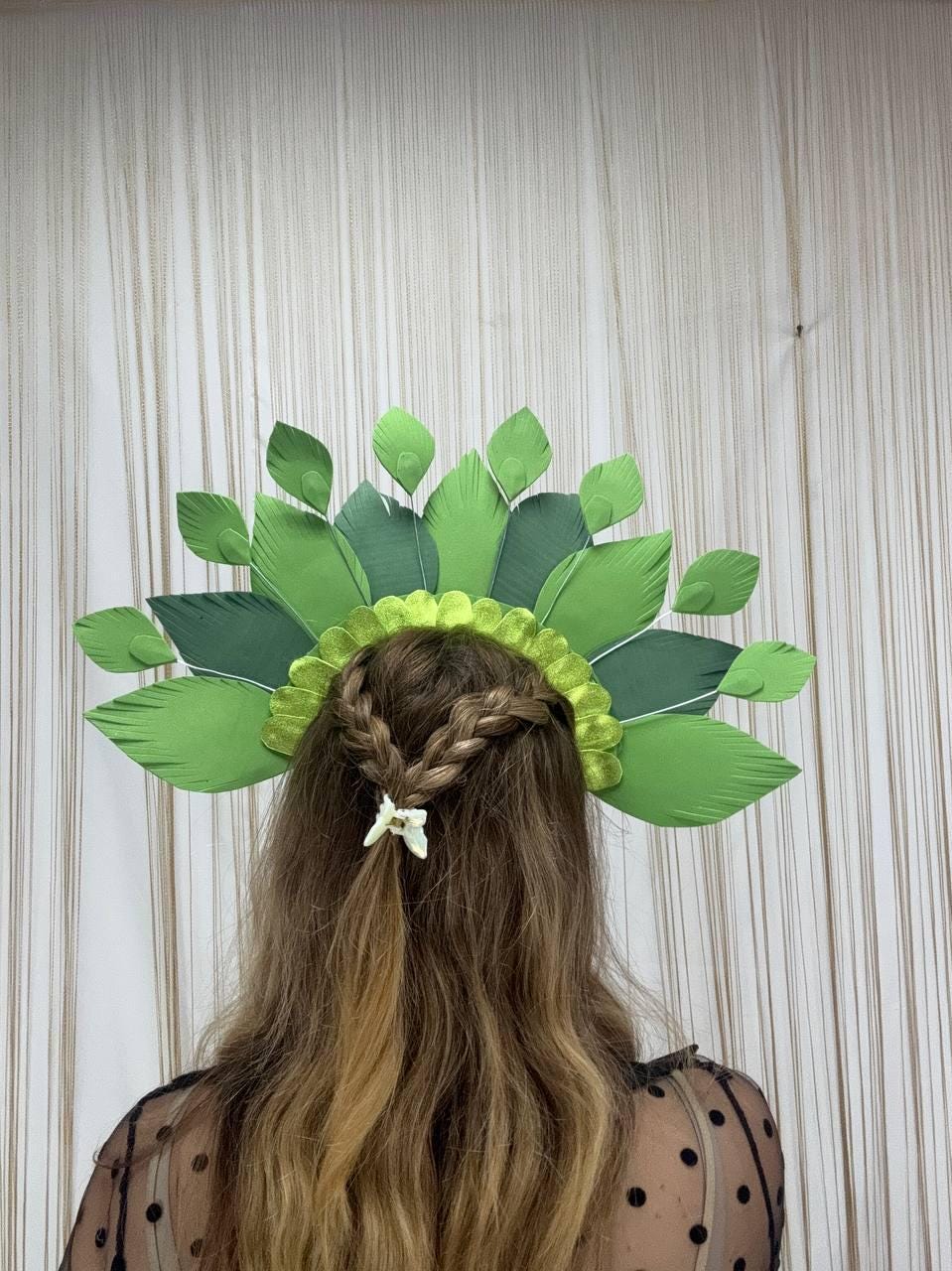 Peacock Headpiece Crown – Green Festival Costume Hat, Elven Fantasy Feather Headband image 4