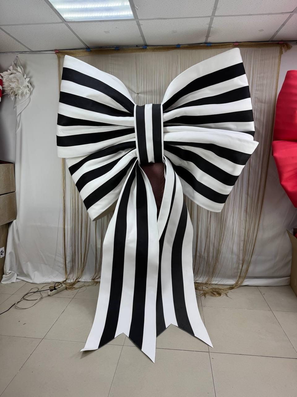 Giant black and white striped bow, handmade wedding wall decoration, huge bow for holiday decoration image 10
