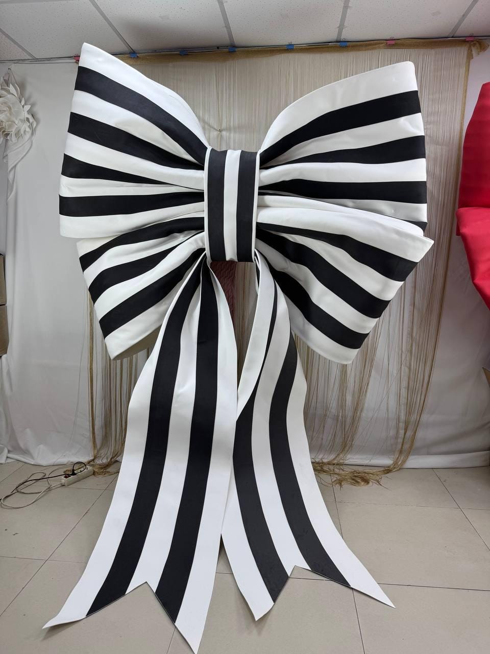 Giant black and white striped bow, handmade wedding wall decoration, huge bow for holiday decoration image 3